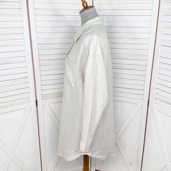 H&M Home Linen Button Up Shirt Dress Beige Tan Medium Long Sleeve Beach - Picture 2 of 12